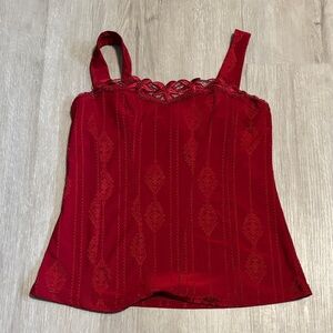 Red Sleeveless Top with Lace Detail